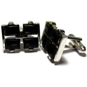 Black Designer Cufflinks by Shields Silver Tone Tux Shirt Dress Suit Vintage